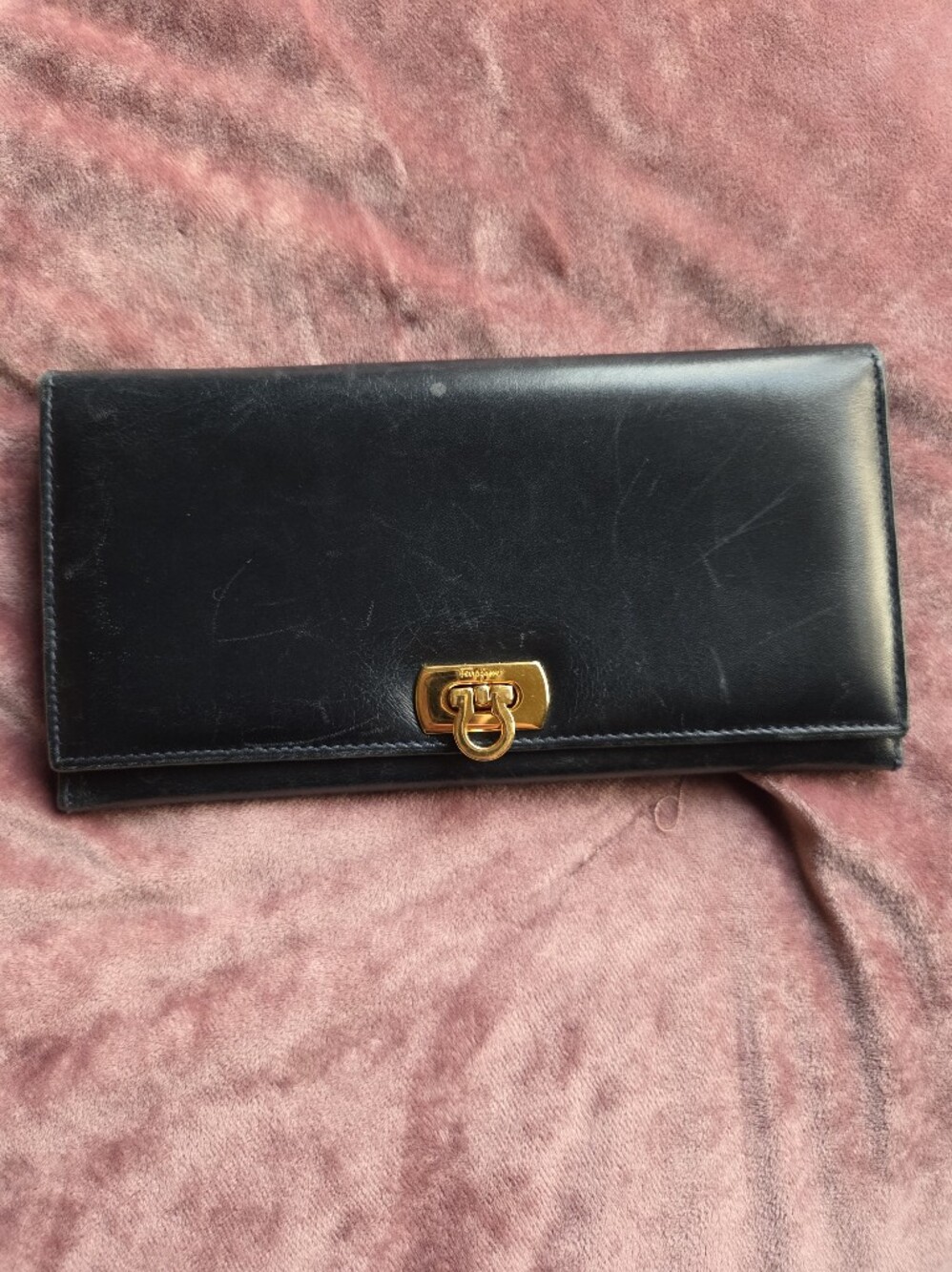 Salvatore Ferragamo Gancini Long Black  Leather Wallet